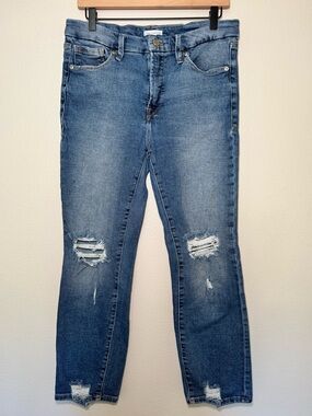 Good American Good Legs Straight Jeans 12/31 Distressed Indigo Stretch Denim